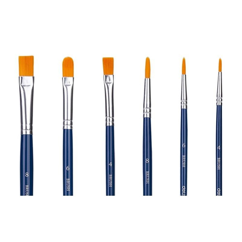 Набор кистей худож.DELI 73885 нейлон,средняя жестк,короткая ручка, 6шт/наб