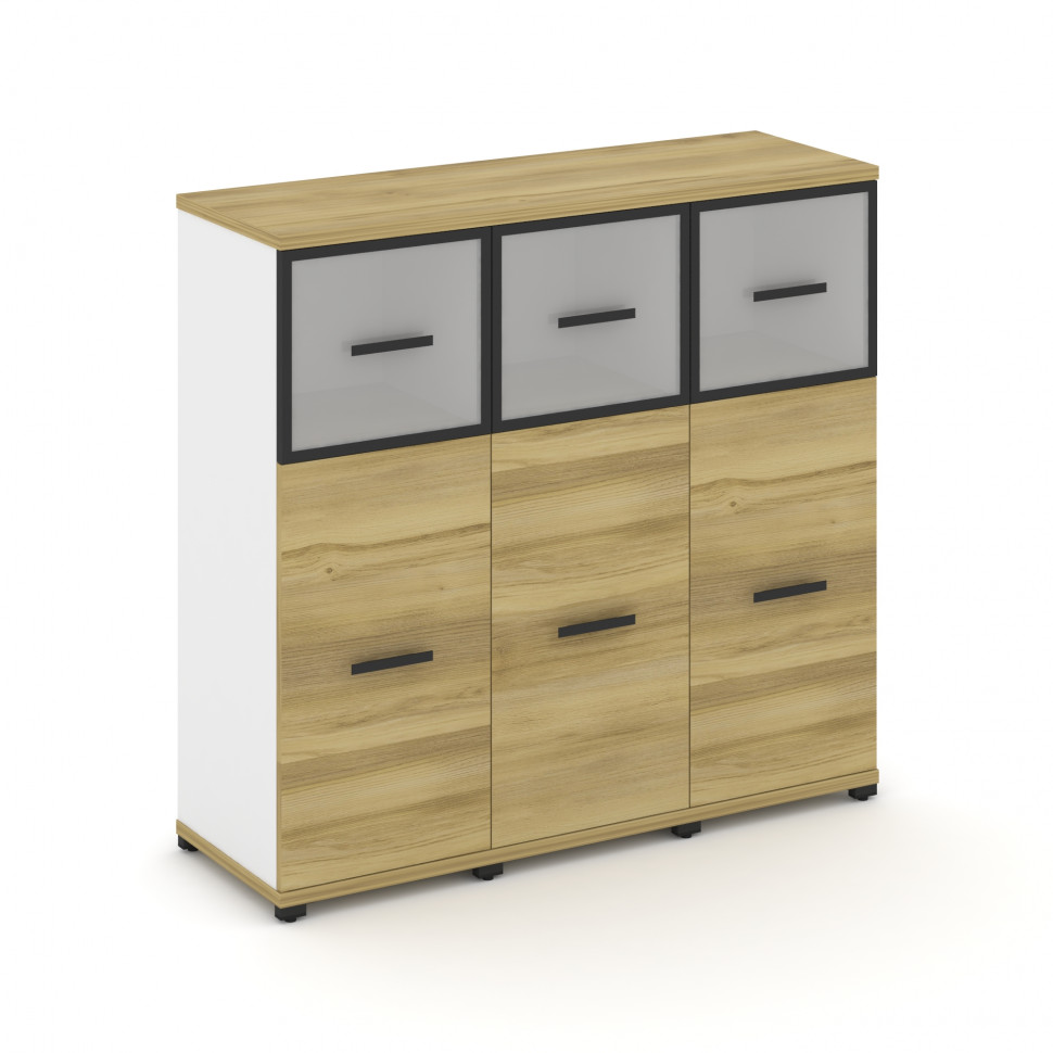 Concept Шкаф 3 узкие секции, 3 ниши CN.STU-334 RMB B Дуб Винченцо/Белый Бриллиант/Металл Черный/Сати