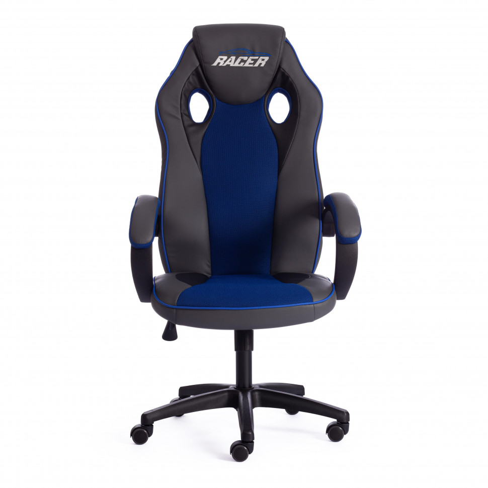 Кресло RACER GT new кож/зам/ткань, металлик/синий, 36/10