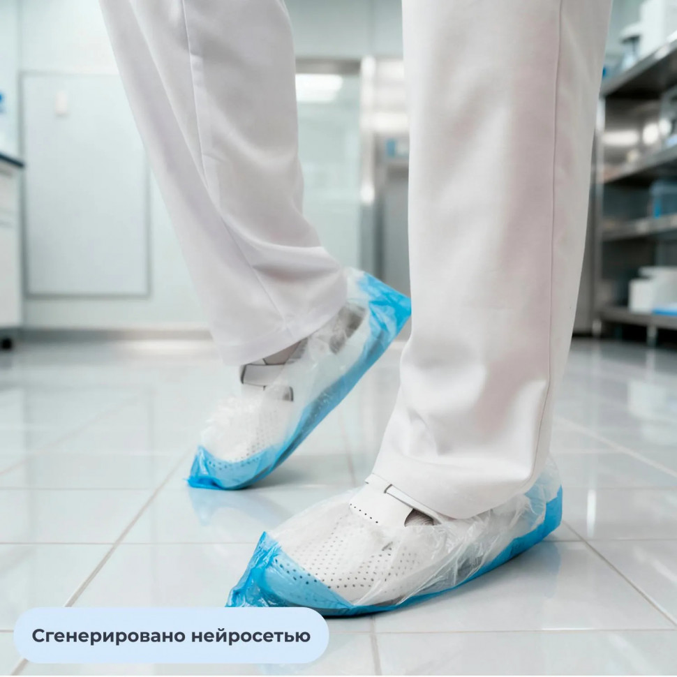 Бахилы 7,3 г, 2рез, 2-ая под, бело-синий, 20+20 мкм, Комус, 25пар/уп