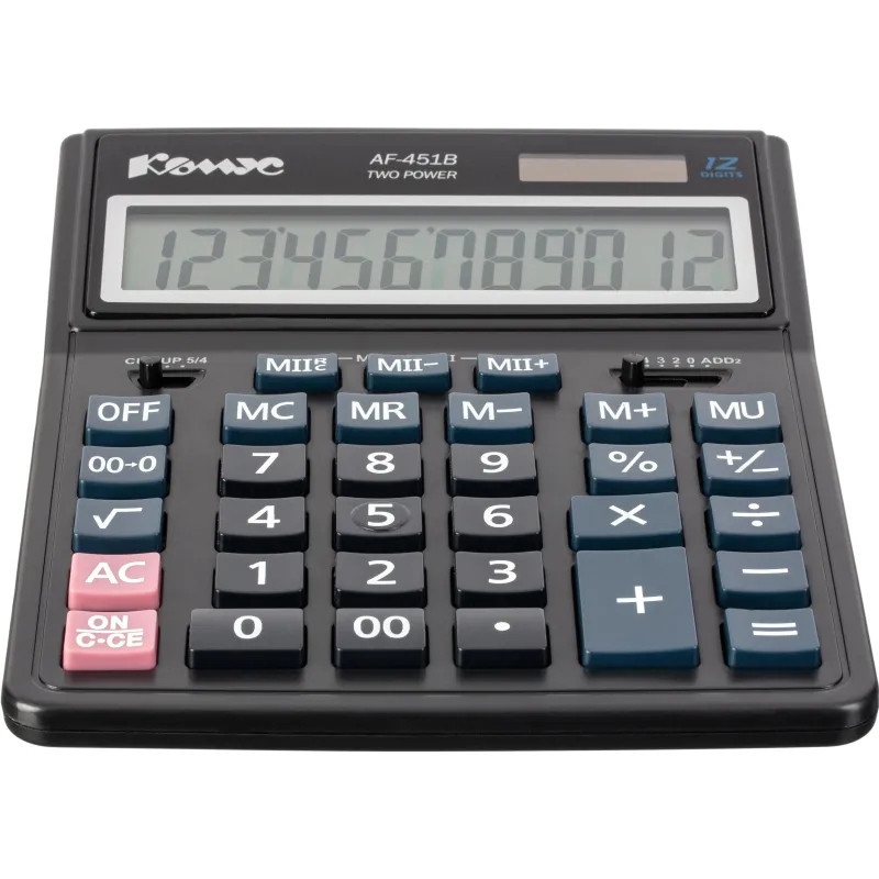 Калькулятор настольный ПОЛНОРАЗМЕРНЫЙ Комус AF-451B,12р,дв.пит,чрн