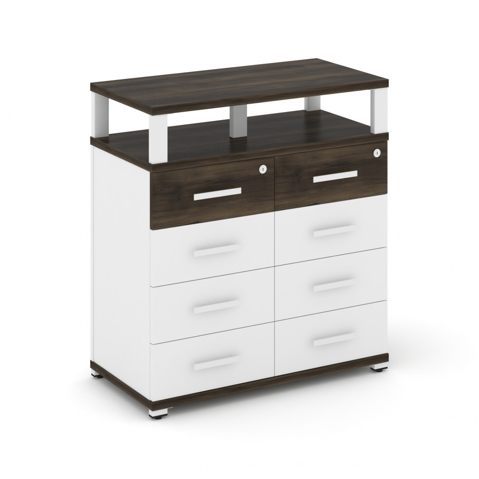 Concept Тумба приставная широкая 8 ящ. с надставкой широкой CN.TSP-015 W Дуб Мали/Белый Бриллиант/Ме