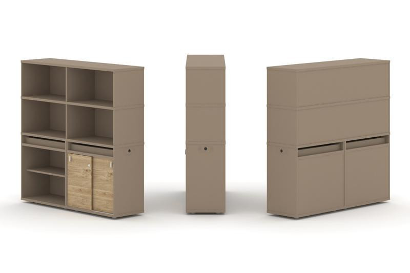 Estetica Набор №13. Тумба двойная+высокая надставка ES.NB.2V-13 Латте/Тиквуд Светлый 1500*410*1520