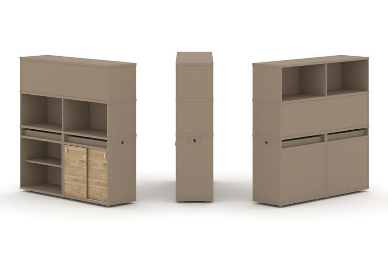 Estetica Набор №13. Тумба двойная+высокая надставка ES.NB.2V-13 Латте/Тиквуд Светлый 1500*410*1520