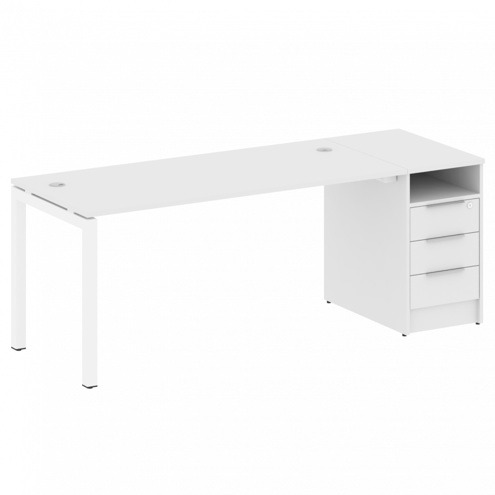 Metal System Quattro Рабочая станция с тумбой на П-образном м/к 50БП.РС-СТП-1.4 Белый/Металл Белый 2