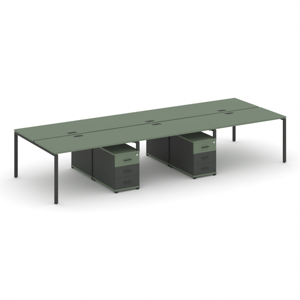 Concept Рабочая станция 6 мест с 2 двухсторонними опорными тумбами CN.DRS-344 A Кобо/Антрацит/Металл