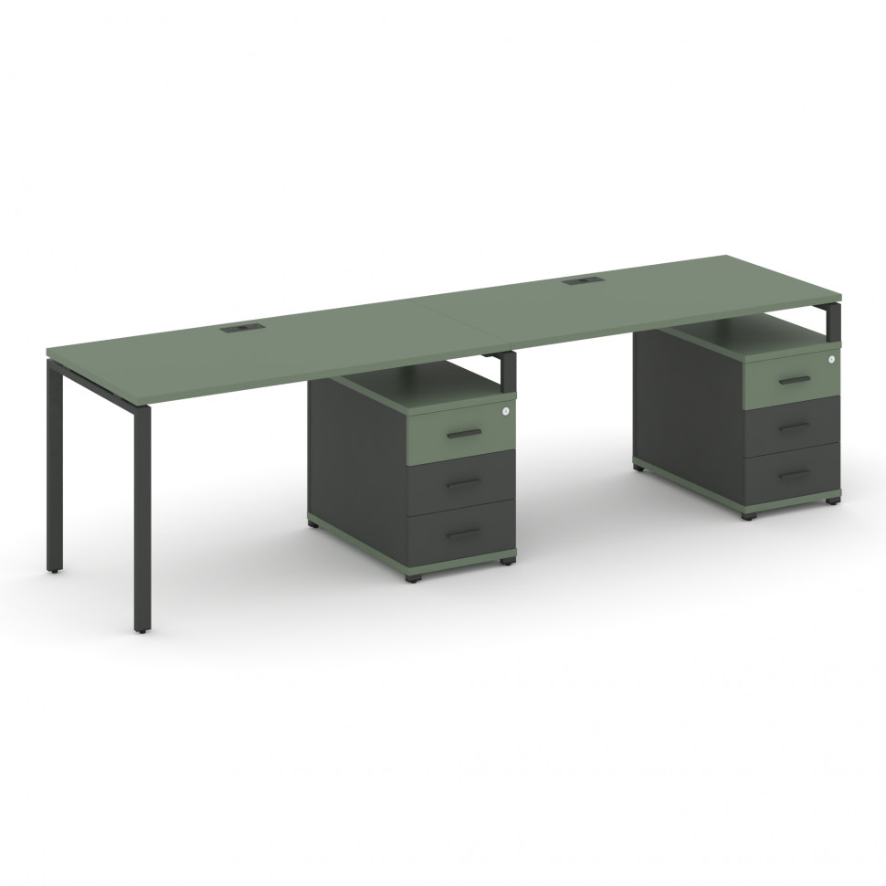 Concept Рабочая станция 2 места с 2 опорными тумбами CN.ORS-312 A Кобо/Антрацит/Металл Антрацит 3160