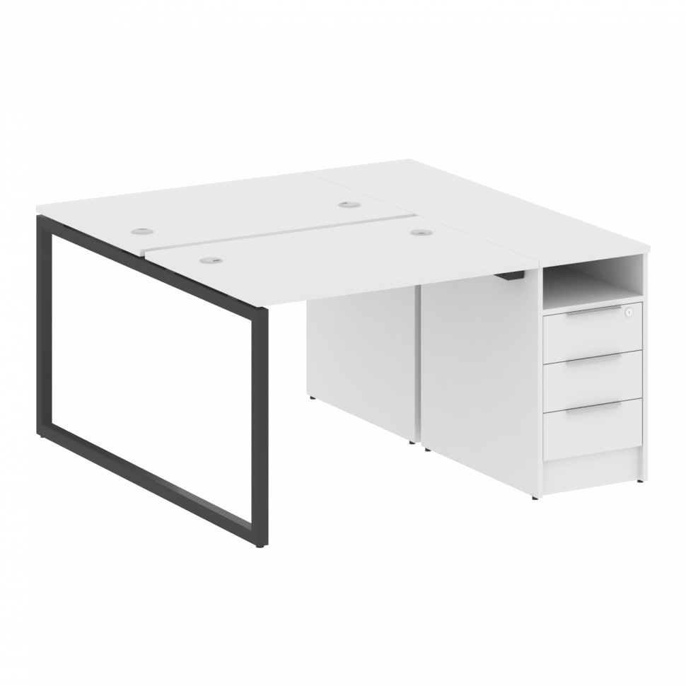 Metal System Quattro Рабочая станция с тумбой на О-образном м/к 40БО.РС-СТП-2.1 Белый/Металл Антраци