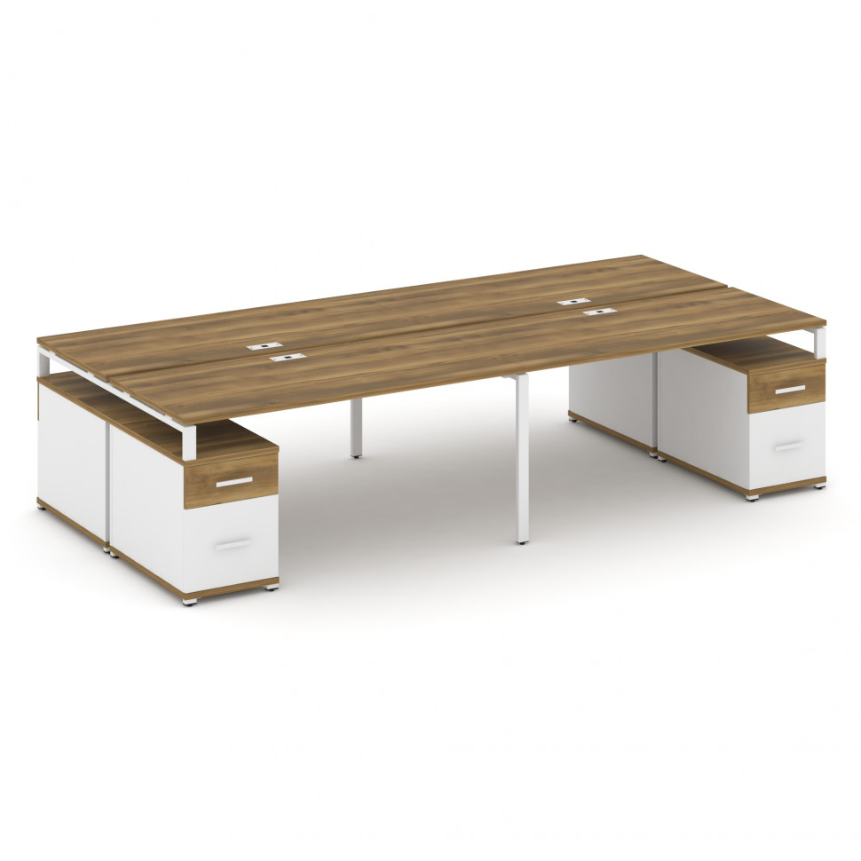 Concept Рабочая станция 4 места с 2 двухсторонними опорными тумбами CN.DRS-332 W Сандал Янтарный/Бел Concept Рабочая станция 4 места с 2 двухсторонними опорными тумбами CN.DRS-332 W Сандал Янтарный/Бел