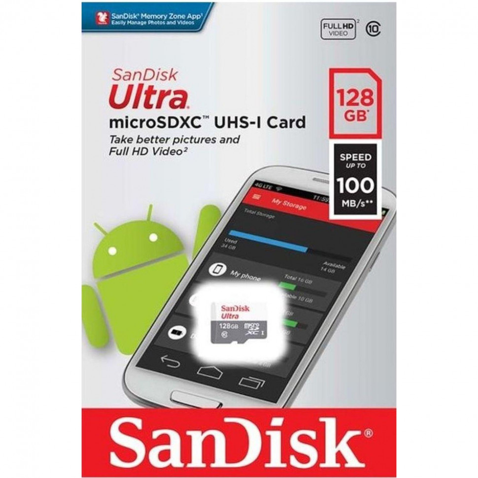 Карта памяти SanDisk Ultra microSDXC UHS-I Cl10, SDSQUNR-128G-GN6MN Карта памяти SanDisk Ultra microSDXC UHS-I Cl10, SDSQUNR-128G-GN6MN