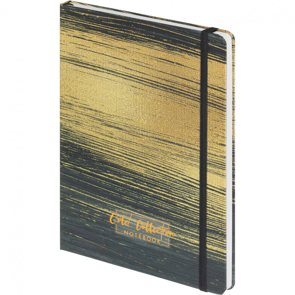 Бизнес-блокнот Gold Collection А5 96л,клетка,картон,сшивка,резинка,черный