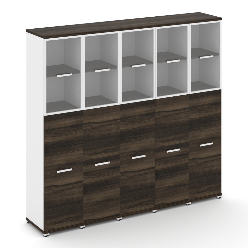 Concept Шкаф 5 узких секций, 5 ниш CN.STU-555 RPW W Дуб Мали/Белый Бриллиант/Металл Белый/Прозрачный