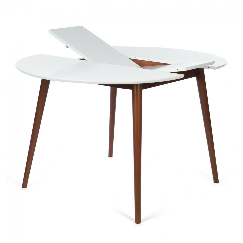 Стол круглый раскладной обеденный Вosco/Боско МДФ/бук, 100х75х100+30см, белый/коричневый