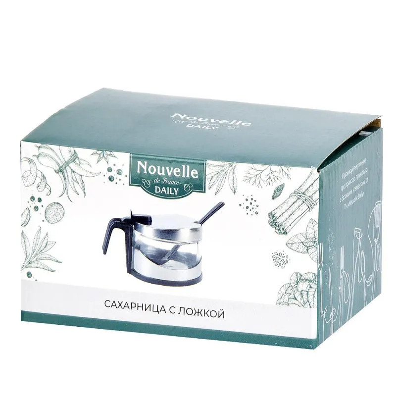 Сахарница с ложкой d=9см h=7см v=250мл стекло/металл 0190252