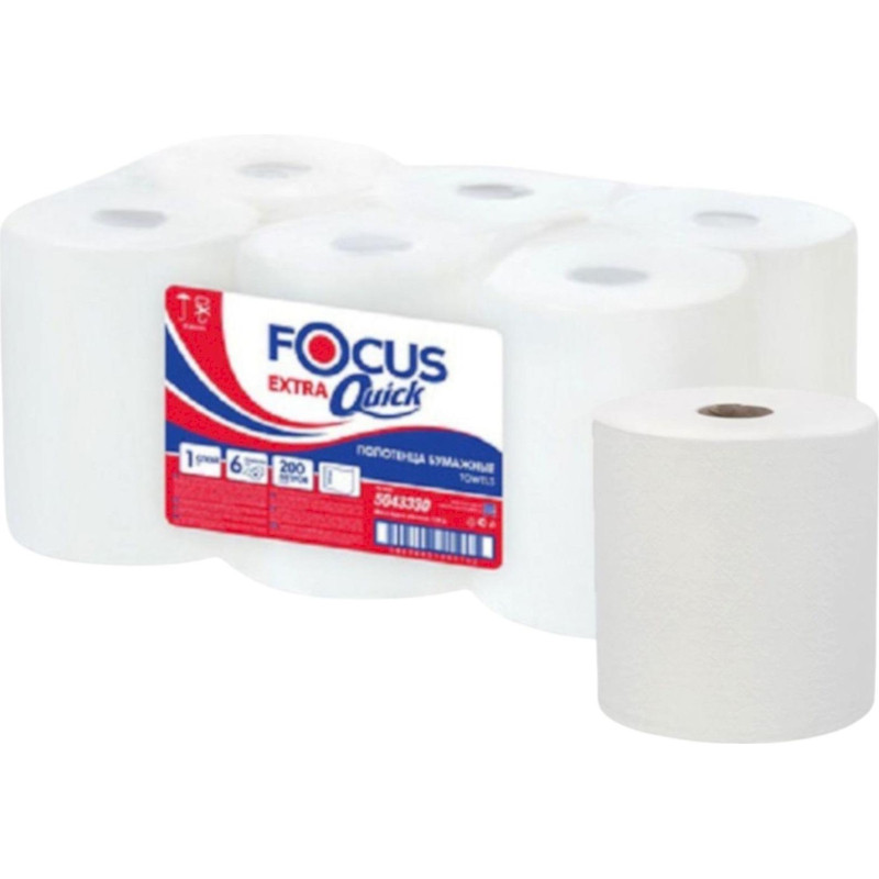 Полотенца бумажные д/дисп. FOCUS Extra Quick 1сл 200м 6рул/уп цел 5043330