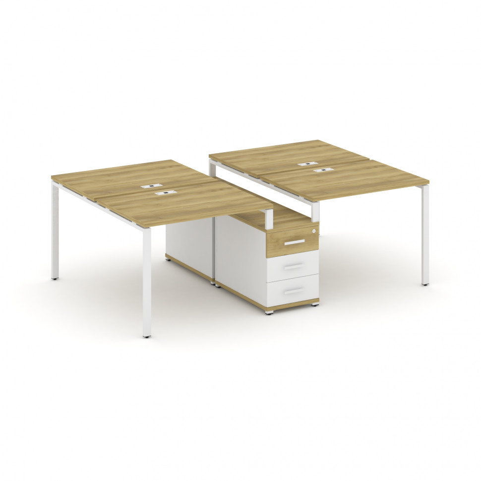 Concept Рабочая станция 4 места с двухсторонней опорной тумбой CN.DRS-309 W Дуб Винченцо/Белый Брилл