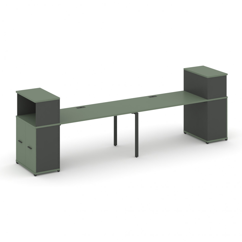 Concept Рабочая станция с опорными распаш. шкафами с надставкой низ. CN.ORS-227 A Кобо/Антрацит/Мета