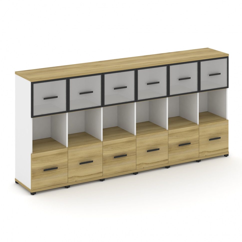 Concept Шкаф 6 узких секций, 3 ниши CN.STU-365 RMB B Дуб Винченцо/Белый Бриллиант/Металл Черный/Сати