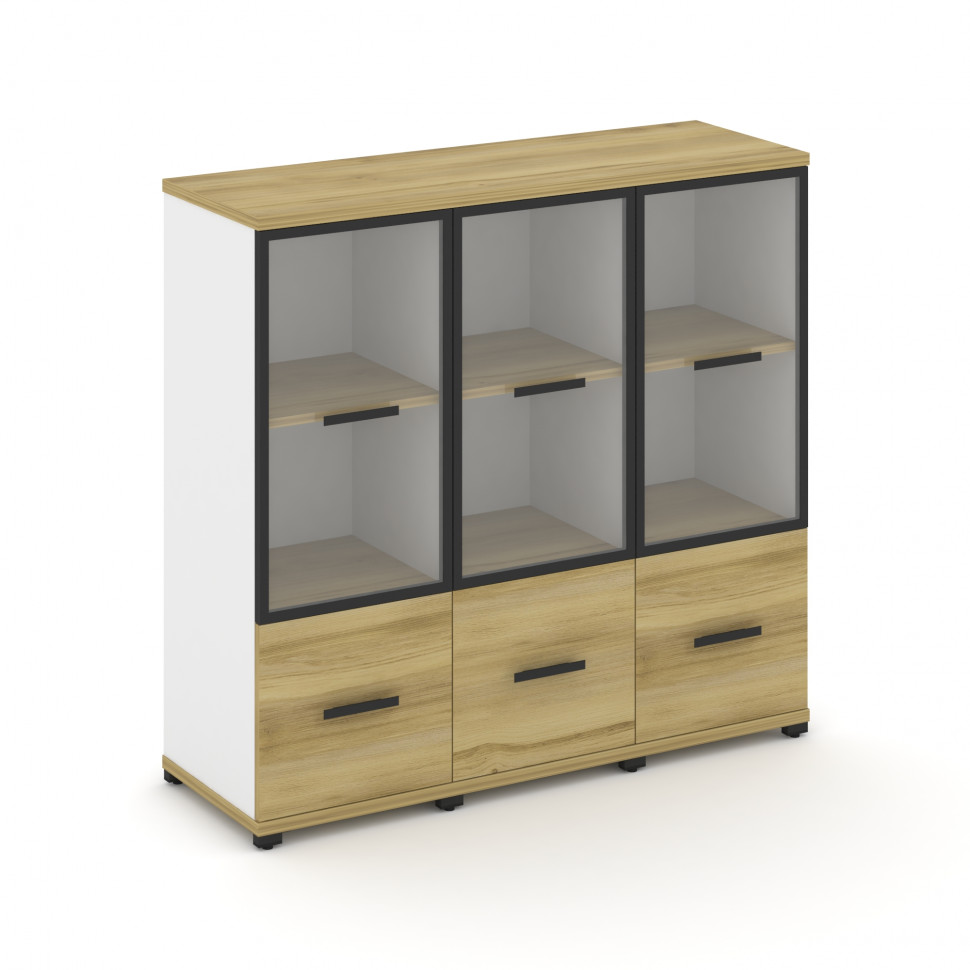 Concept Шкаф 3 узкие секции, 3 ниши CN.STU-332 RPB B Дуб Винченцо/Белый Бриллиант/Металл Черный/Проз