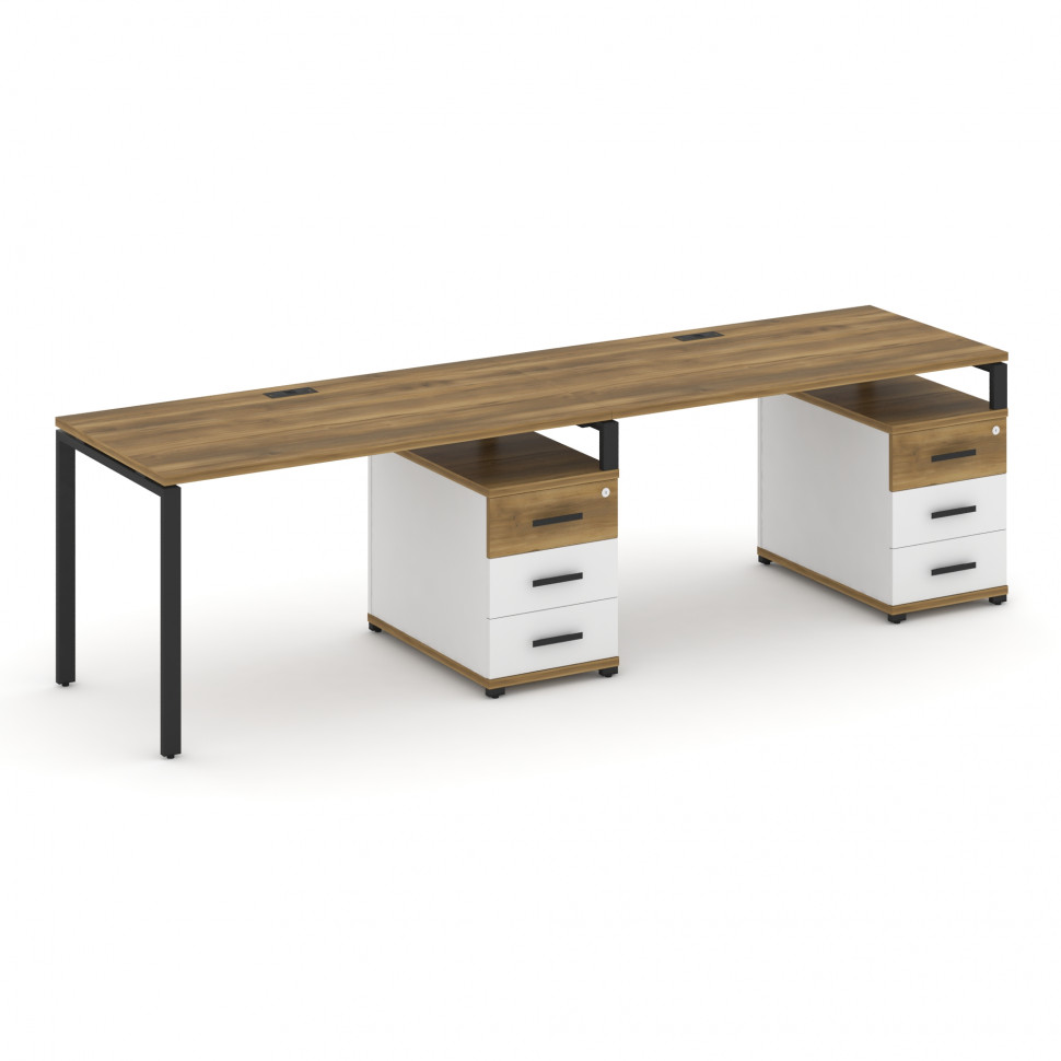 Concept Рабочая станция 2 места с 2 опорными тумбами CN.ORS-311 B Сандал Янтарный/Белый Бриллиант/Ме