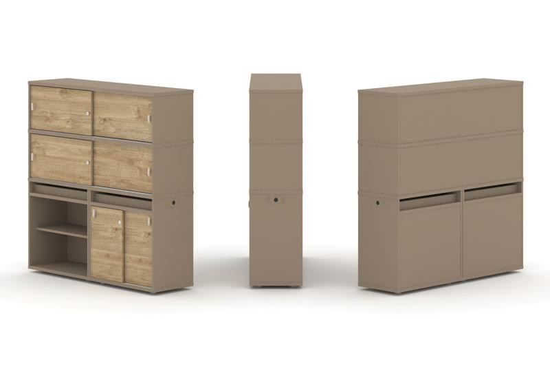 Estetica Набор №14. Тумба двойная+высокая надставка ES.NB.2V-14 Латте/Тиквуд Светлый 1500*410*1520