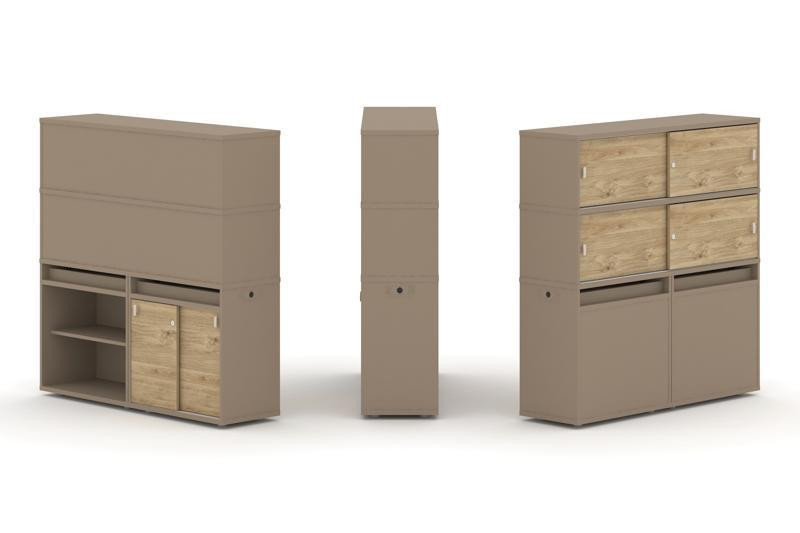 Estetica Набор №14. Тумба двойная+высокая надставка ES.NB.2V-14 Латте/Тиквуд Светлый 1500*410*1520