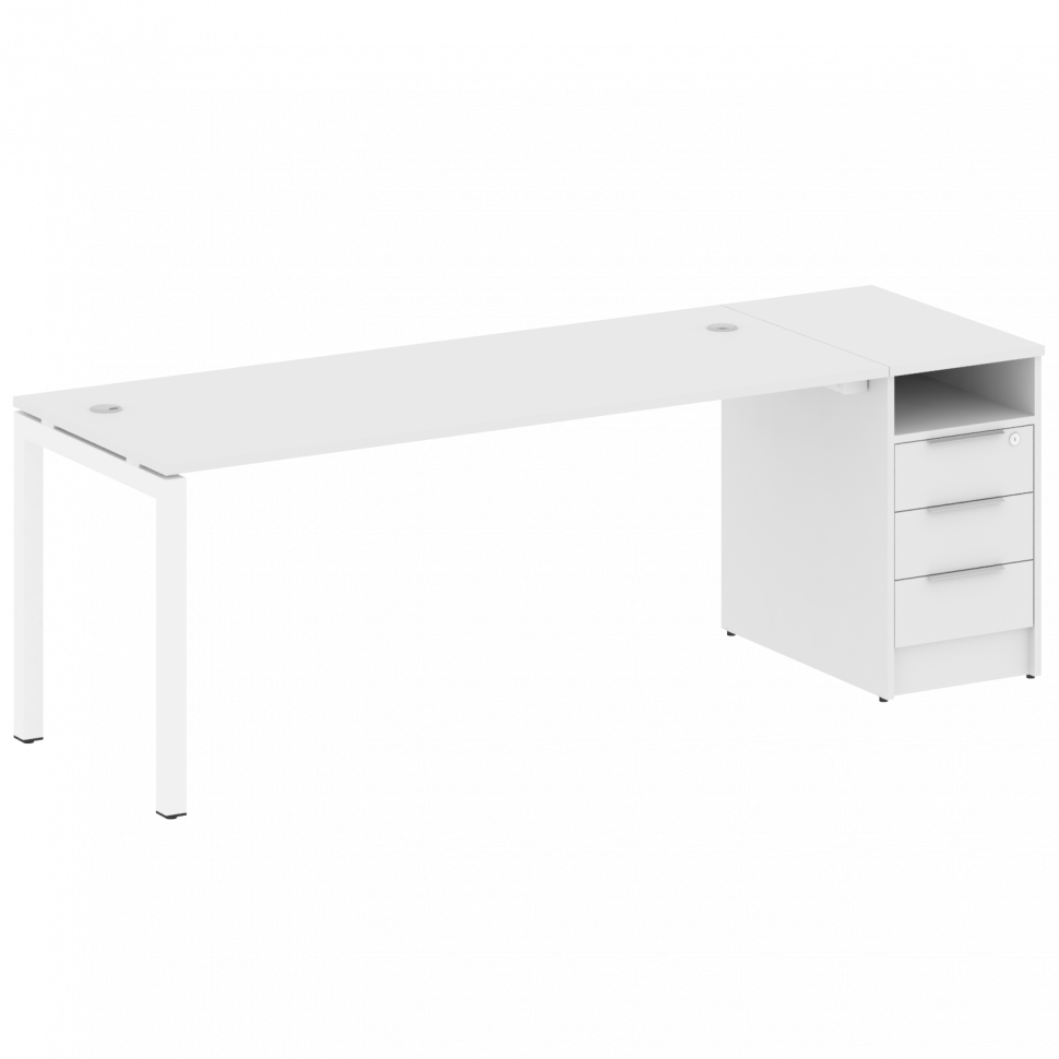 Metal System Quattro Рабочая станция с тумбой на П-образном м/к 50БП.РС-СТП-1.5 Белый/Металл Белый 2