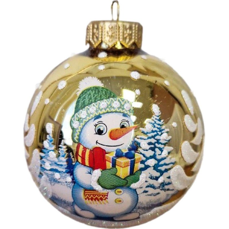 Шар Снеговик с подарком, 80 мм., в подарочной упаковки НГ, КУ-80-244003