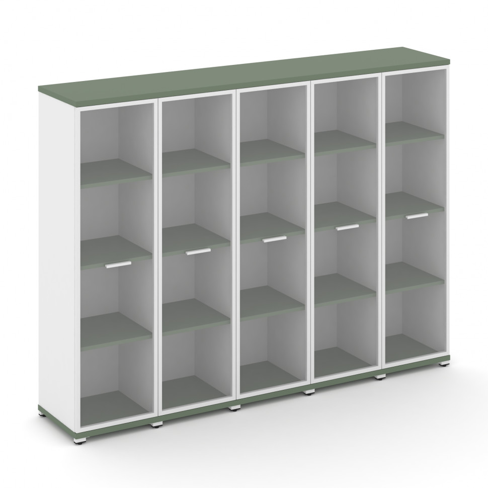 Concept Шкаф 5 узких секций, 4 ниши CN.STU-456 RPW W Кобо/Белый Бриллиант/Металл Белый/Прозрачный 20