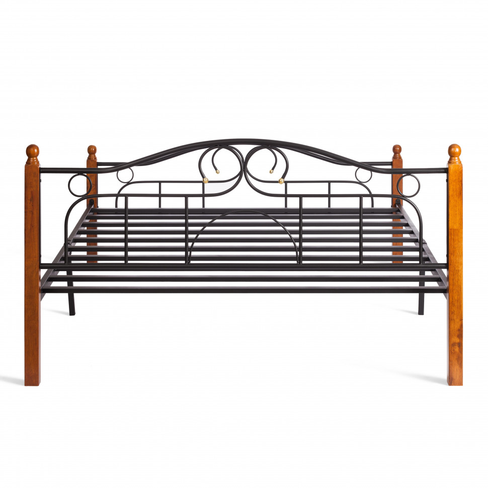 Кровать AT-808 дерево гевея/металл, 160*200 см (Queen bed), красный дуб/черный