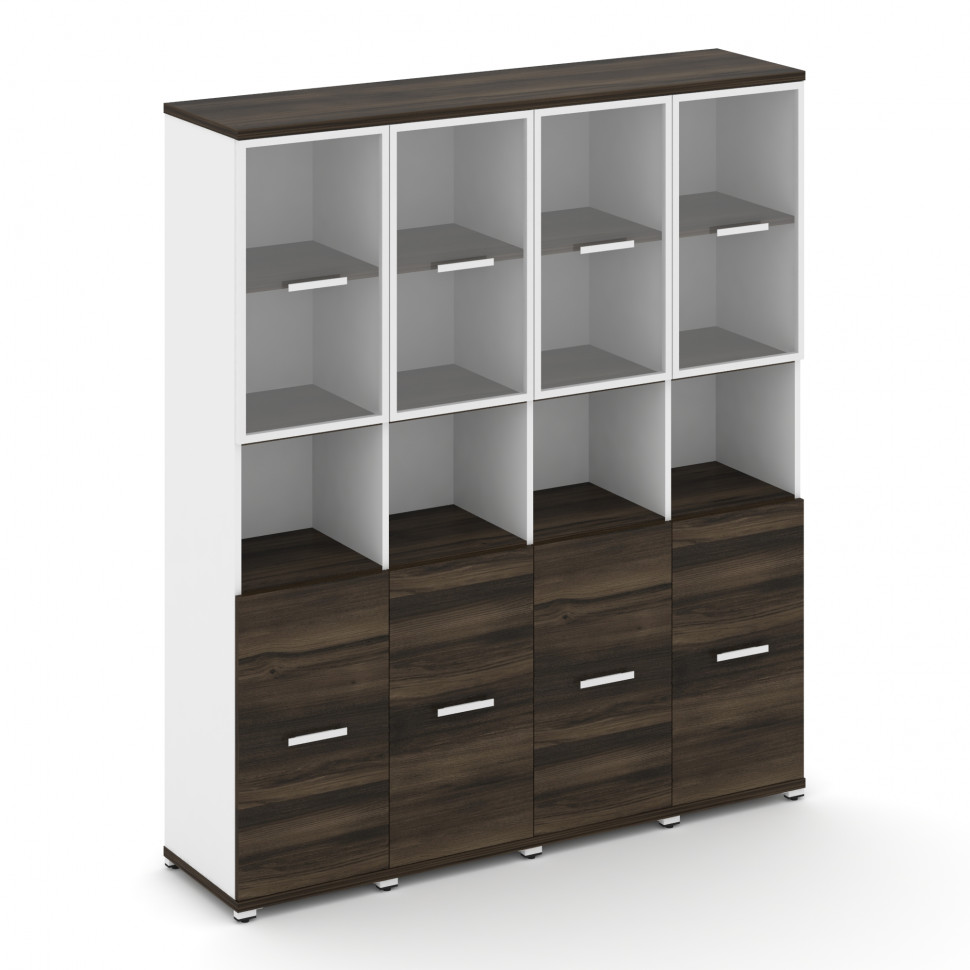 Concept Шкаф 4 узкие секции, 5 ниш  CN.STU-543 RPW W Дуб Мали/Белый Бриллиант/Металл Белый/Прозрачны