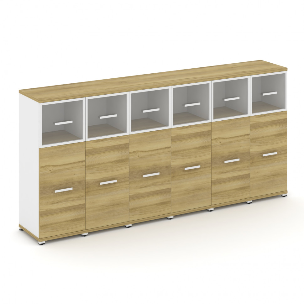 Concept Шкаф 6 узких секций, 3 ниши CN.STU-364 RPW W Дуб Винченцо/Белый Бриллиант/Металл Белый/Прозр