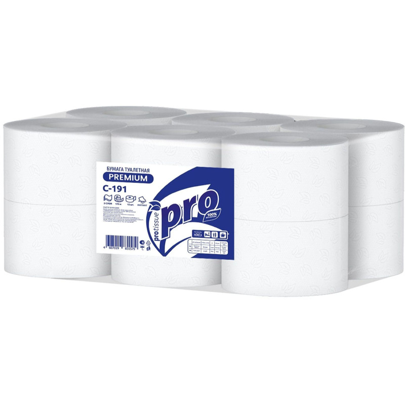Бумага туалетная д/дисп Protissue 2сл бел цел 170м 12рул/уп С191