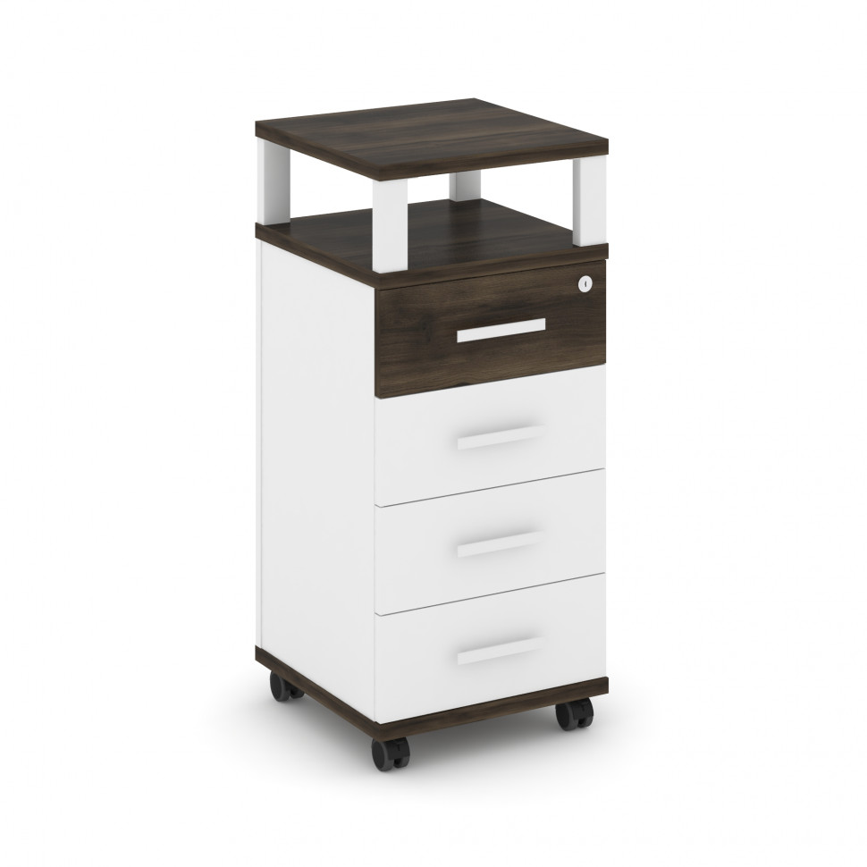 Concept Тумба мобильная 4 ящ. с надставкой CN.TUM-006 W Дуб Мали/Белый Бриллиант/Металл Белый 420*42