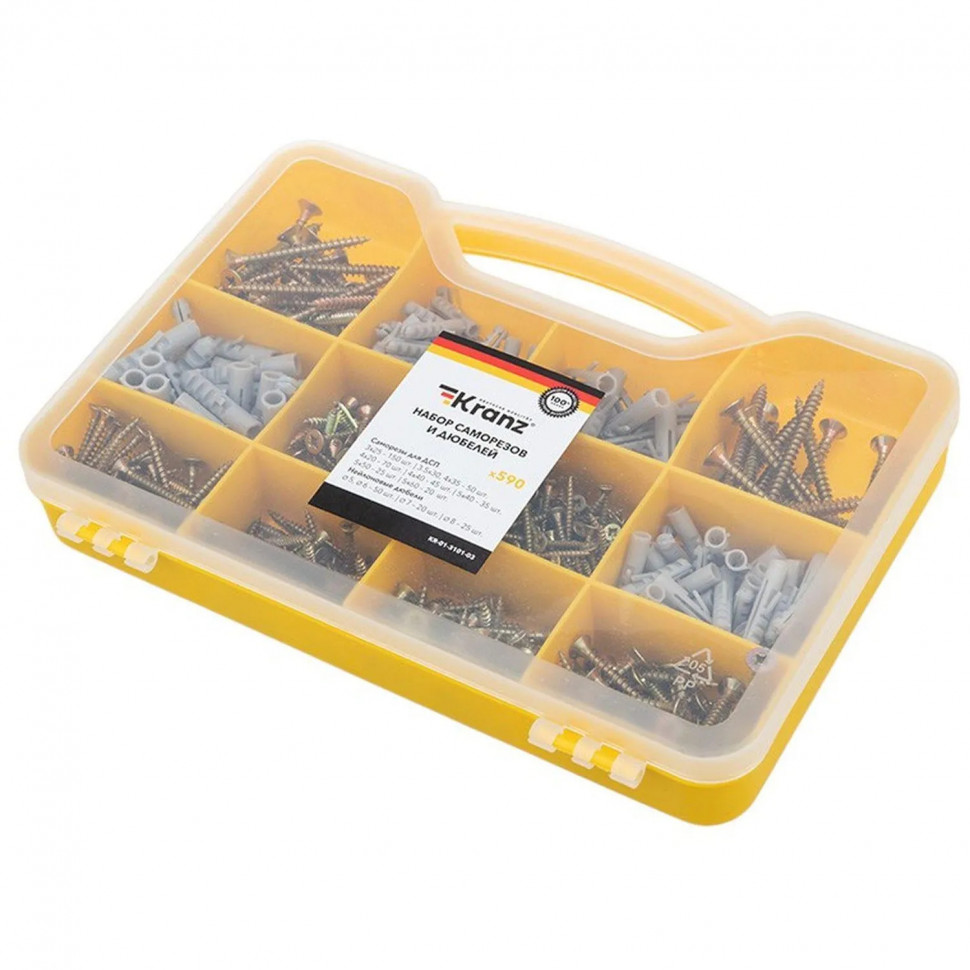 Набор саморезов и дюбелей KRANZ, 590 шт. (KR-01-3101-03)