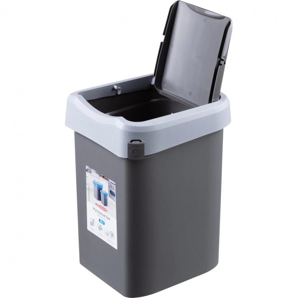 Контейнер для мусора пласт 10л прям сер с крыш-маят 196х570х480мм_434214711