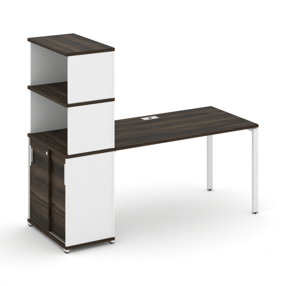 Concept Стол рабочий с опорным шкафом-купе с надставкой выс. CN.SP-243 W Дуб Мали/Белый Бриллиант/Ме