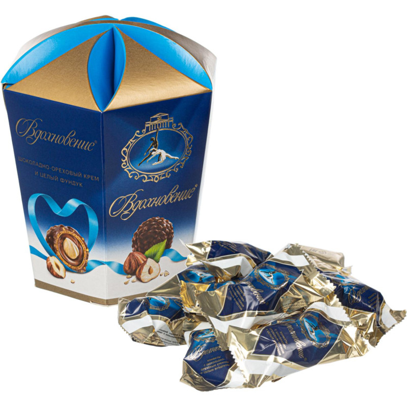 Конфеты Вдохновение с шоколадно-ореховым кремом и фундуком,150гр