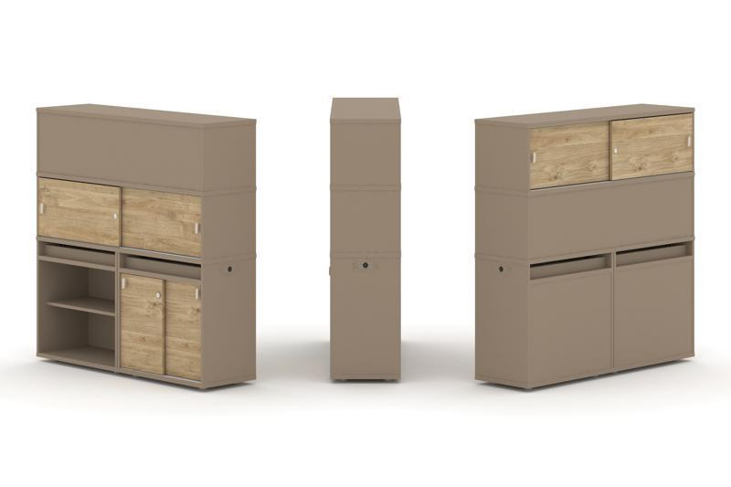 Estetica Набор №15. Тумба двойная+высокая надставка ES.NB.2V-15 Латте/Тиквуд Светлый 1500*410*1520