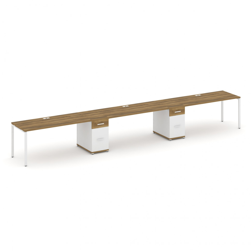 Concept Рабочая станция 3 места с 2 опорными тумбами CN.ORS-440 W Сандал Янтарный/Белый Бриллиант/Ме