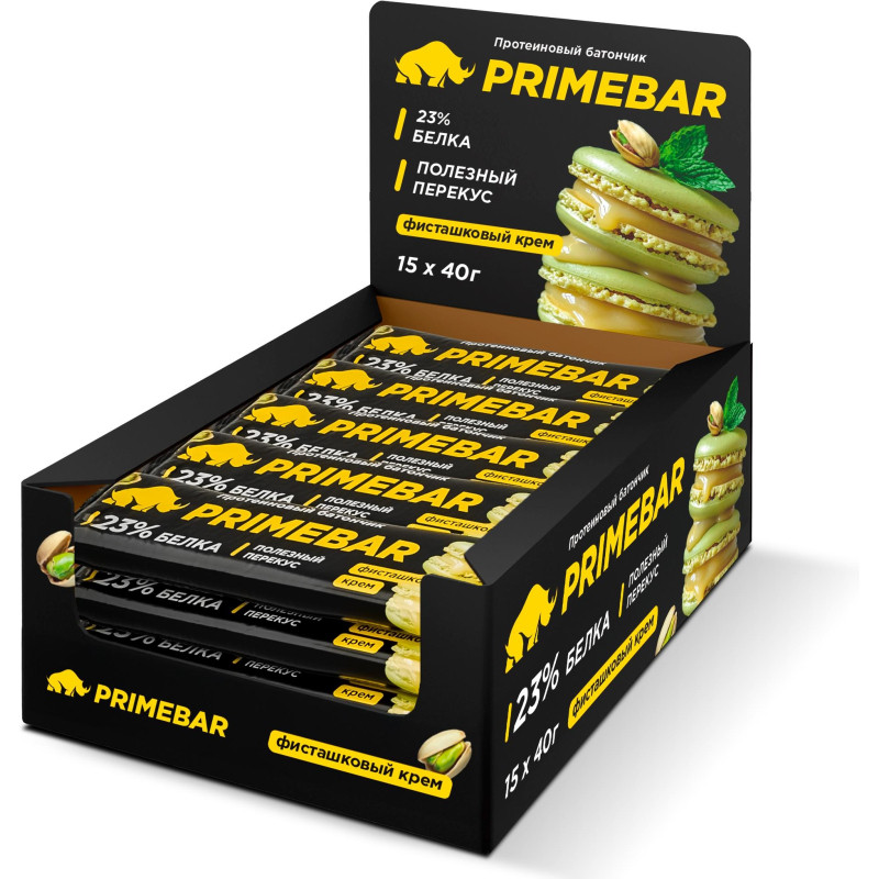 Батончик с содерж протеина PRIMEBAR глазир со вкус Фисташк крем 40гx15шт/уп
