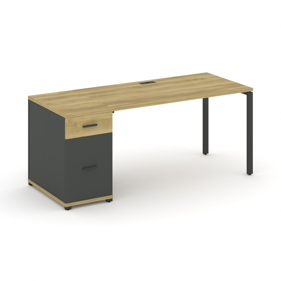 Concept Стол рабочий с 1 опорной тумбой CN.SP-408 A Дуб Винченцо/Антрацит/Металл Антрацит 2000*720*7