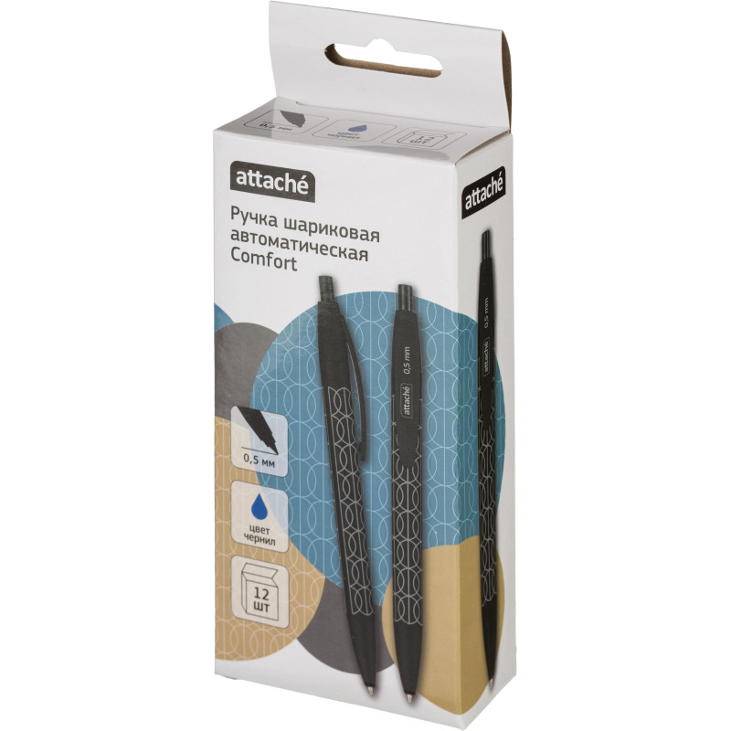 Ручка шариковая автомат. Attache Comfort чер.к,softtouch,масл,0,5,син