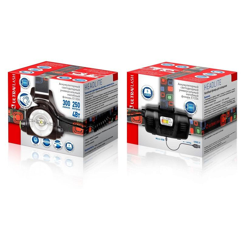 Фонарь налобный Ultraflash E1336 (акк.3,7В,1LED,4В