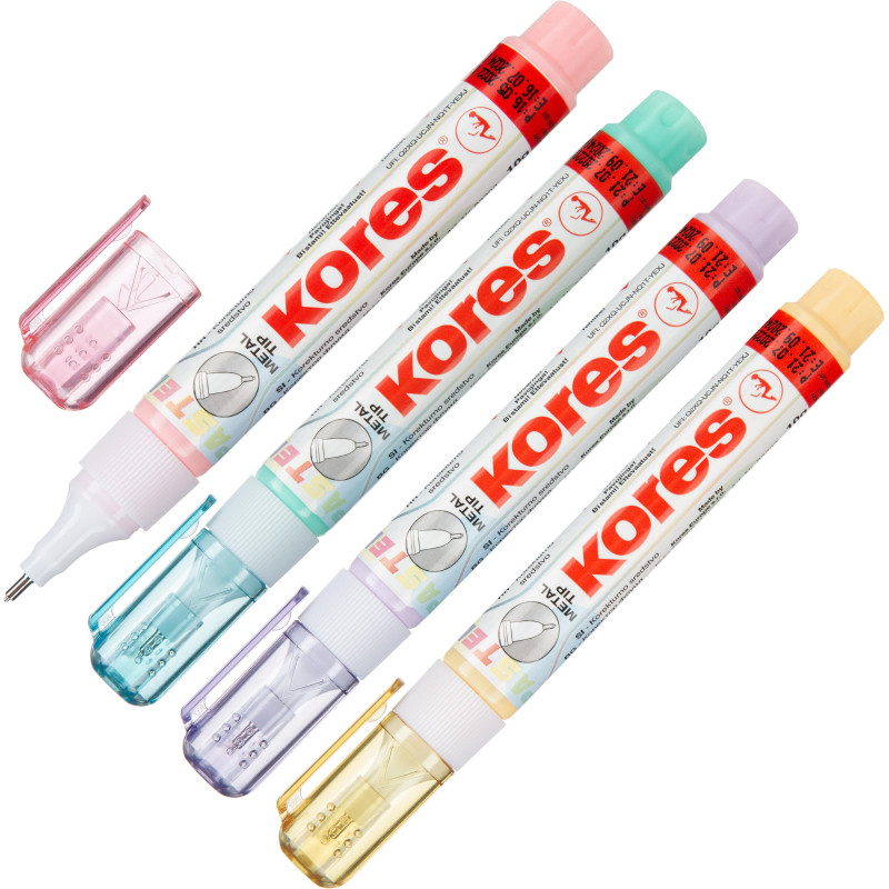 Корректирующий карандаш 10г (8мл) Kores Pastel ассорти:роз,желт,фиол,мятн