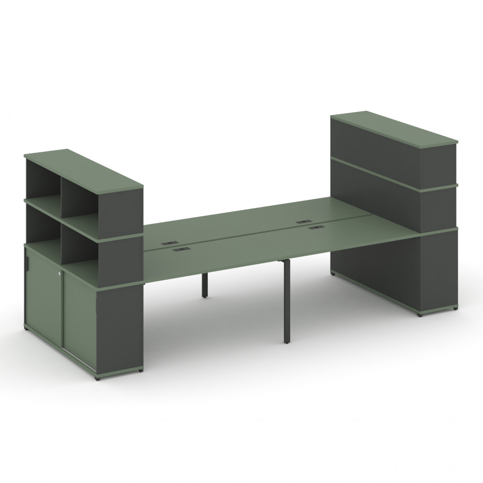 Concept Рабочая станция с опорными шкафами-купе с надставкой выс. CN.DRS-286 A Кобо/Антрацит/Металл