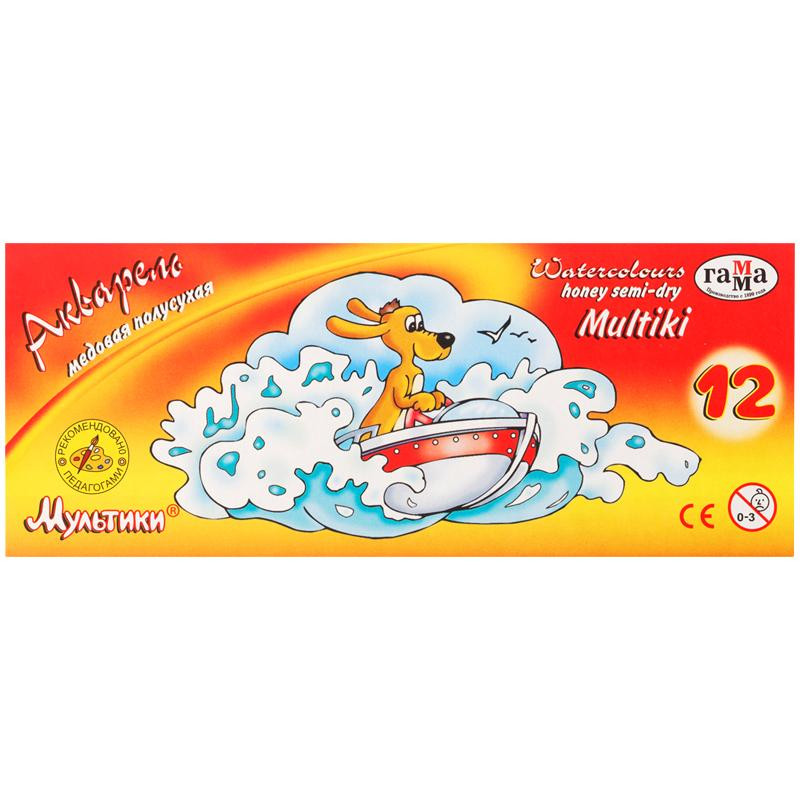 Краски акварельные Гамма Мультики, медовая, 12 цветов, без кисти, 211048 Краски акварельные Гамма Мультики, медовая, 12 цветов, без кисти, 211048