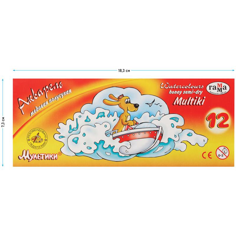 Краски акварельные Гамма Мультики, медовая, 12 цветов, без кисти, 211048 Краски акварельные Гамма Мультики, медовая, 12 цветов, без кисти, 211048