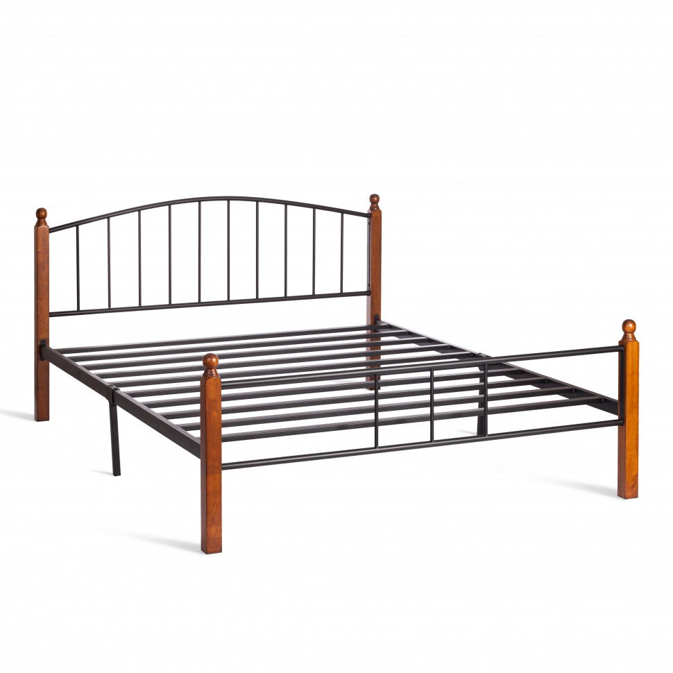 Кровать AT-915 дерево гевея/металл, 160*200 см (Queen bed), красный дуб/черный