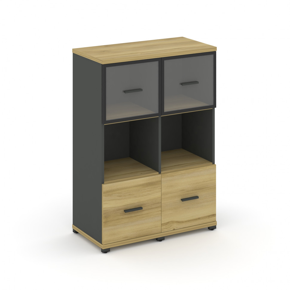 Concept Шкаф 2 узкие секции, 3 ниши CN.STU-325 RPB A Дуб Винченцо/Антрацит/Металл Антрацит/Прозрачны